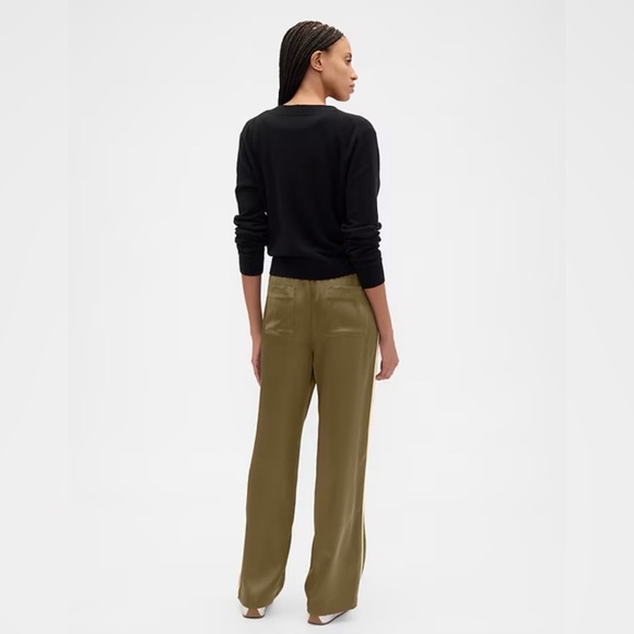 GAP Relaxed Satin Straight-Leg Crop Pants - Green Khaki - Picture 3 of 7